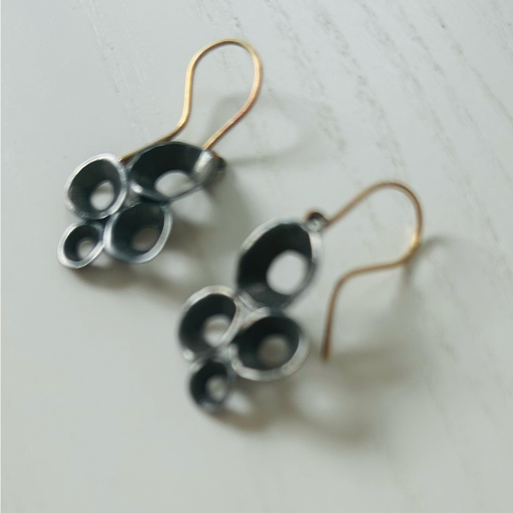 Modern Handmade in Greece Black Sealife Cluster Earrings with Gold Hooks